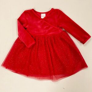 Hanna Andersson Wrap Dress Girls 18-24M Red Velour Tulle Valentines Day Winter